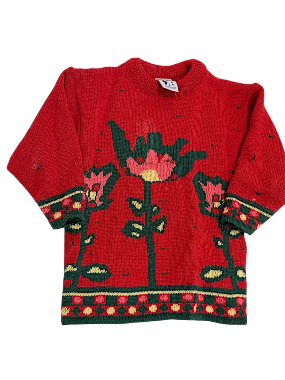 Jean Bourget Red Floral Knit Sweater